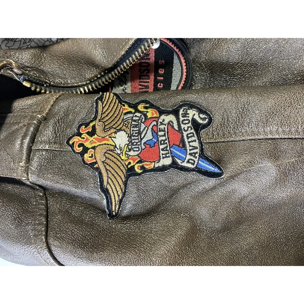 Vilanto Harley-Davidson Brown Leather Biker Jacket Mens Medium HOG Patches